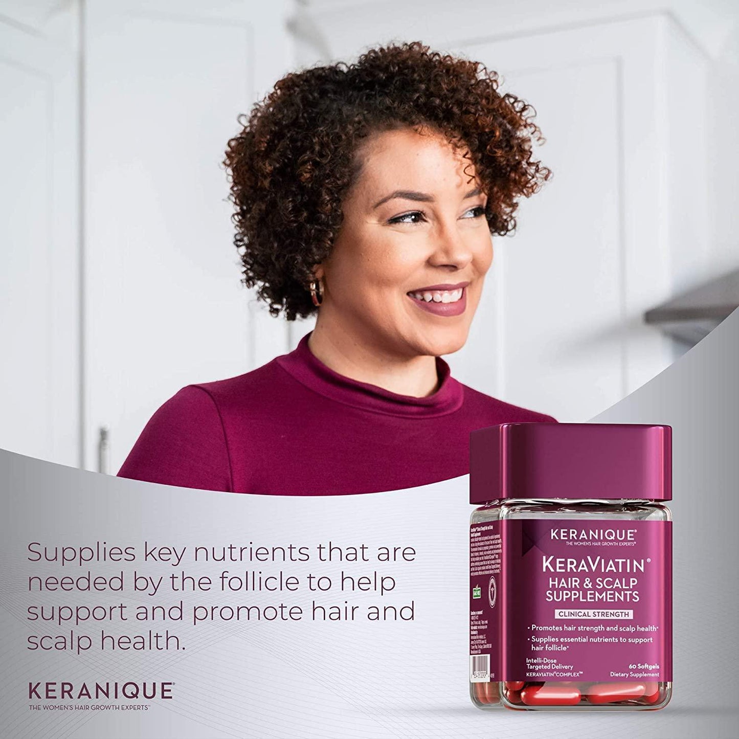 Keranique KeraViatin Hair and Scalp Health Supplement, Clinical Strength, Biotin, Vitamin B, 60 Count Jar (Pack of 2)