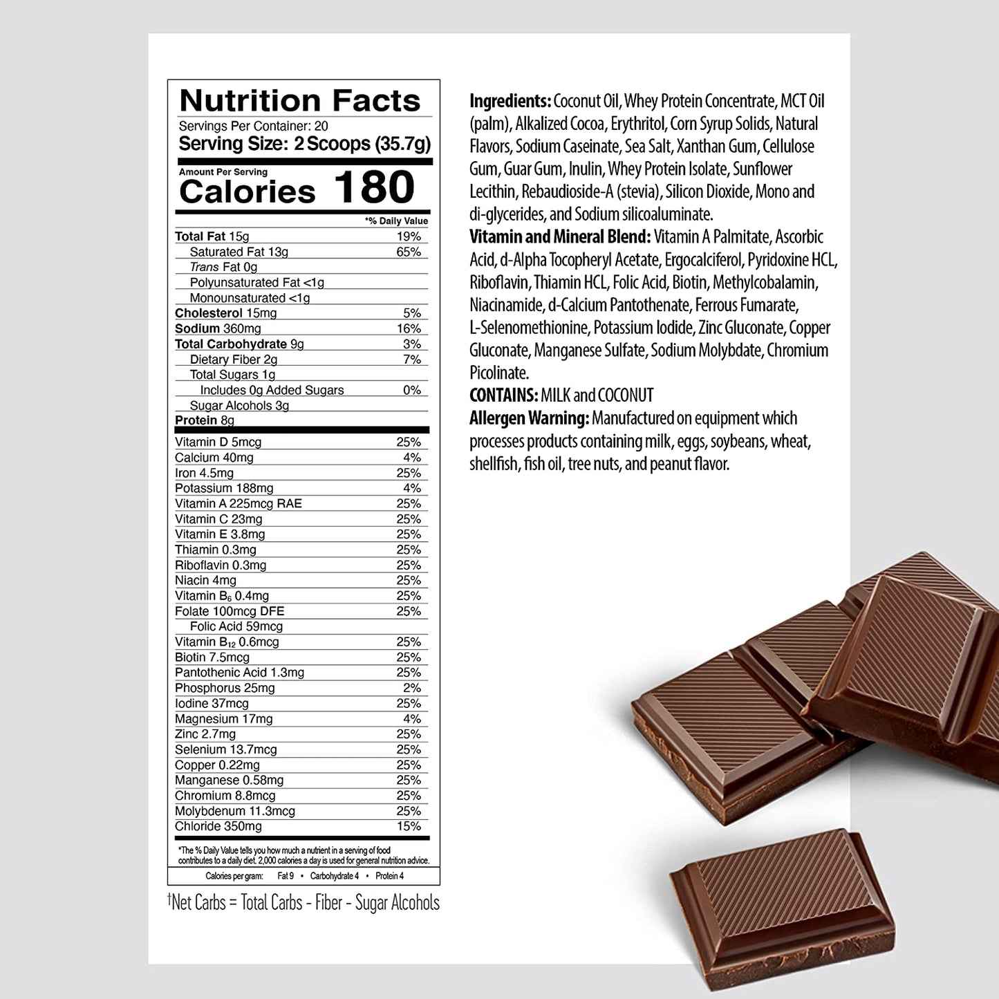 KetoLogic Keto Meal Replacement Shake Powder For Optimal Results + MCT Oil + Grass-Fed Whey - Perfectly Formulated Macros for Ketosis - 20 Servings - Chocolate