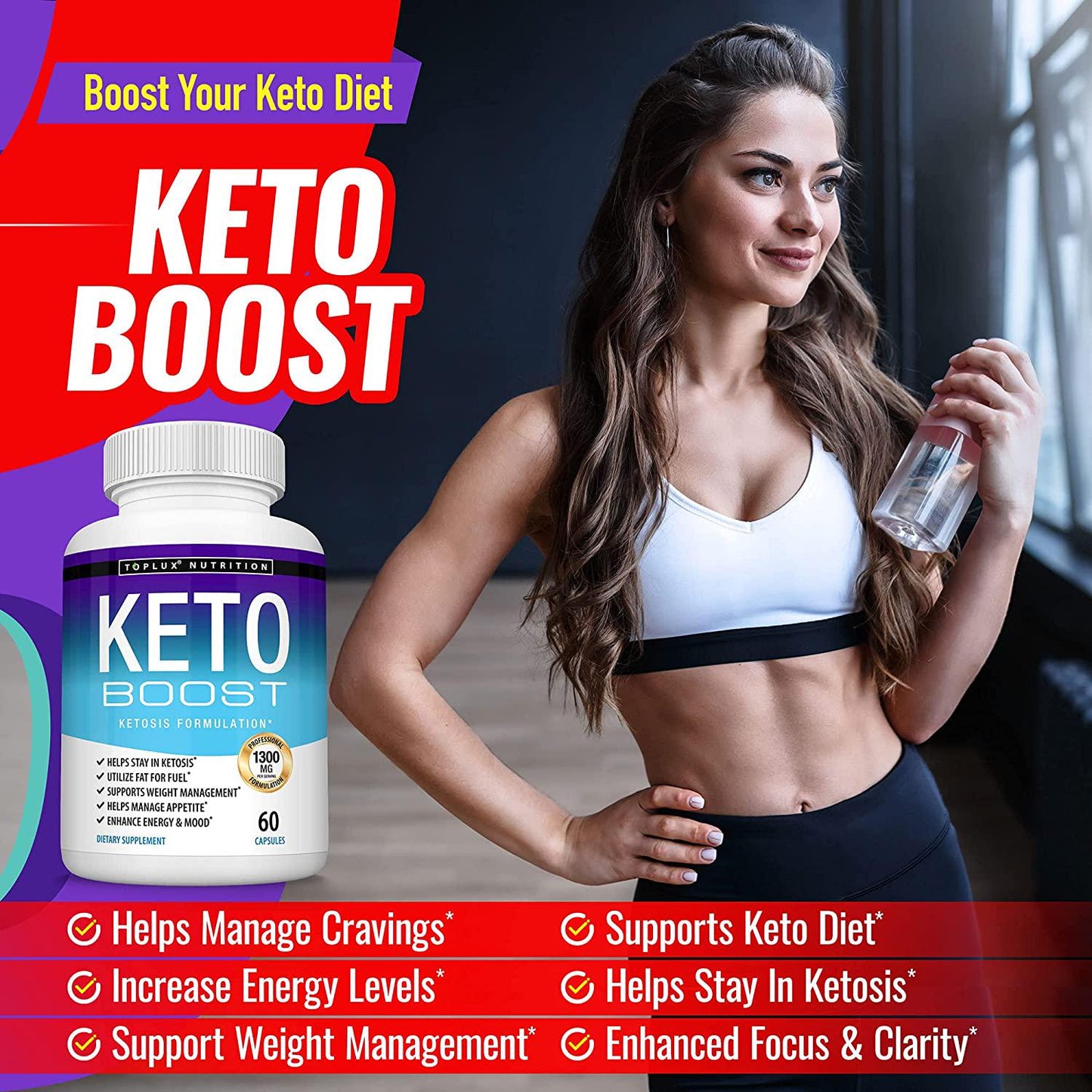Keto Boost Diet Pills Ketosis Supplement - Natural Exogenous Keto Formula Support Energy and Focus, Advanced Ketones for Ketogenic Diet, Keto Diet Pills, for Men Women, Toplux Supplement