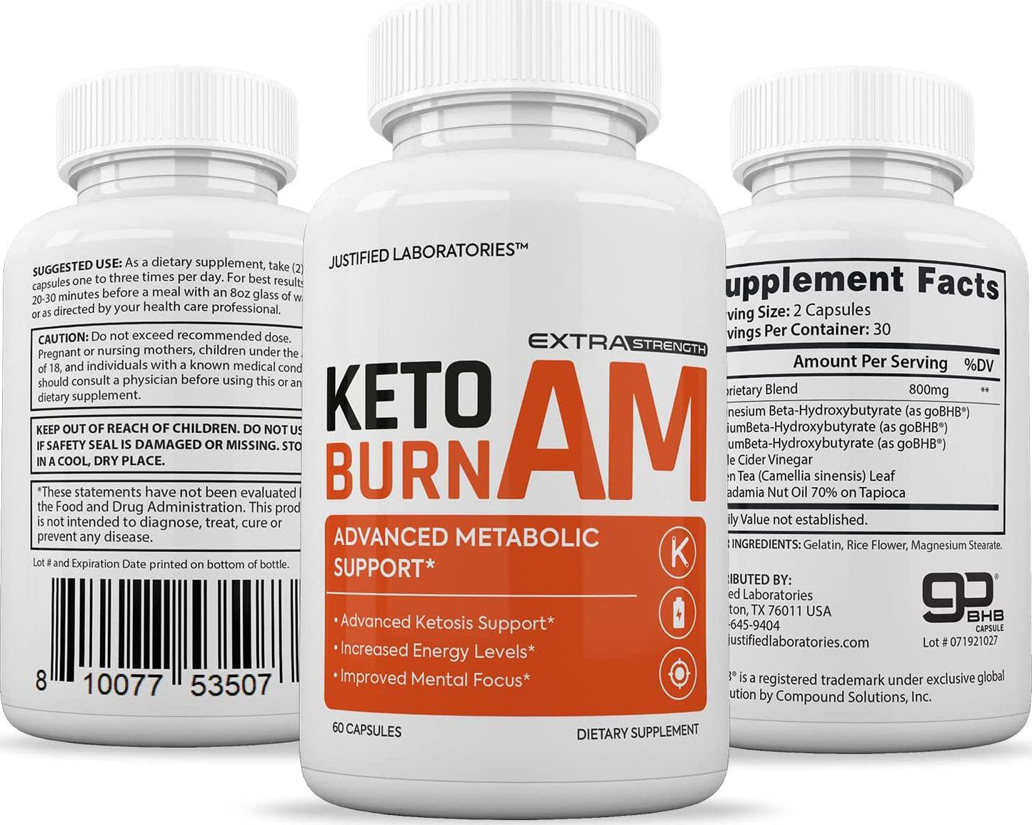 Keto Burn AM Pills Includes Apple Cider Vinegar goBHB Exogenous Ketones Advanced Ketogenic Supplement Ketosis Support for Men Women 60 Capsules