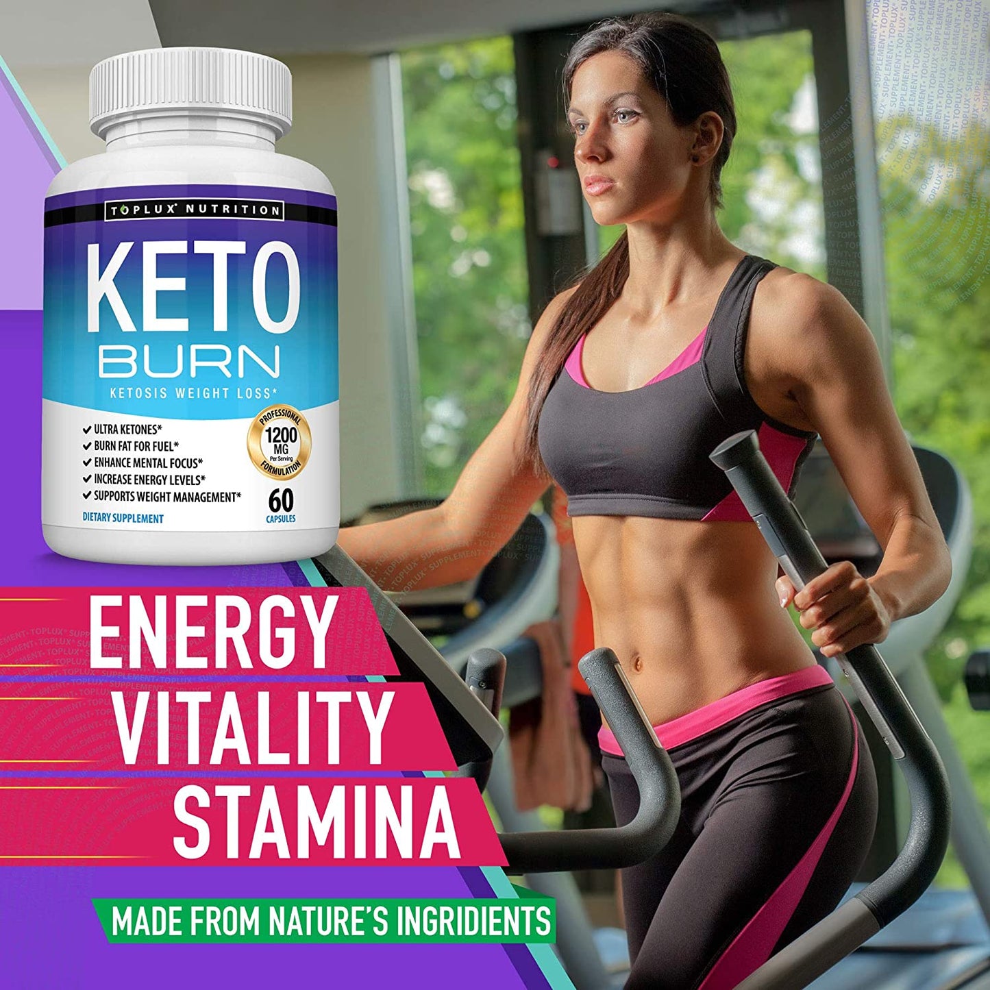 Keto Burn Pills Ketosis Weight Loss - 1200 Mg Ultra Advanced Natural Ketogenic Fat Burner Using Ketone Diet Boost Energy Focus and Metabolism Appetite Suppressant Men Women 60 Capsules Toplux Supplement