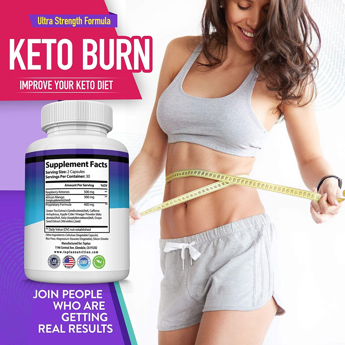 Keto Burn Pills Ketosis Weight Loss - 1200 Mg Ultra Advanced Natural Ketogenic Fat Burner Using Ketone Diet Boost Energy Focus and Metabolism Appetite Suppressant Men Women 60 Capsules Toplux Supplement