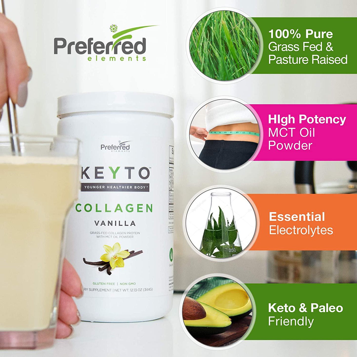 Keto Collagen Protein Powder with MCT Oil Keto and Paleo Friendly Grass Fed and Pasture Raised Hydrolyzed Collagen Peptides Fits Low Carb Diet and Keto Snacks Keyto Vanilla Flavor