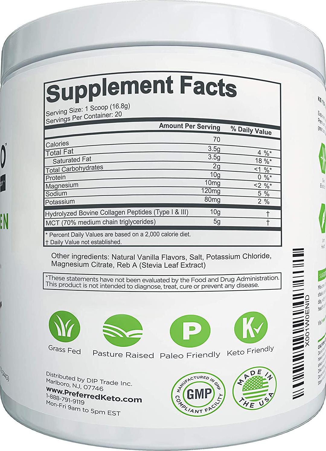 Keto Collagen Protein Powder with MCT Oil Keto and Paleo Friendly Grass Fed and Pasture Raised Hydrolyzed Collagen Peptides Fits Low Carb Diet and Keto Snacks Keyto Vanilla Flavor
