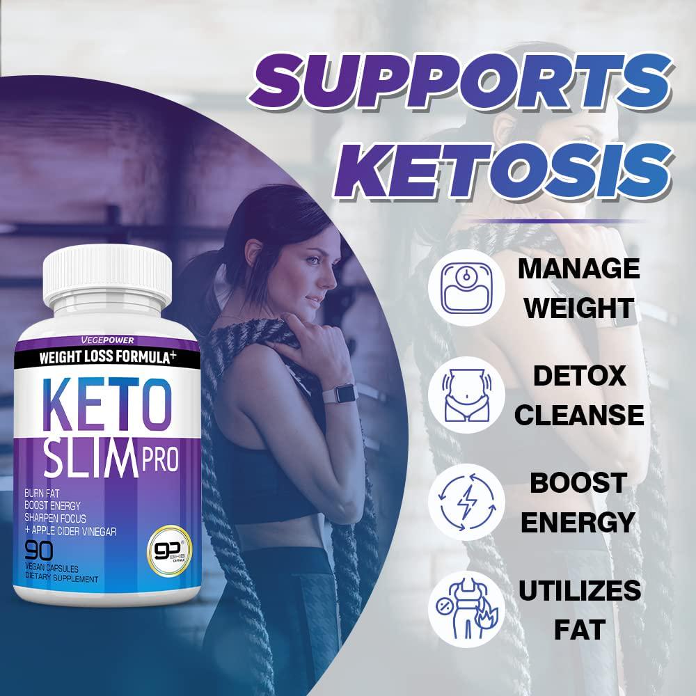 Keto Diet Pills-Fast Slim Pro for Easy ketosis 90 Capsules-Burn Fat Control Weight 4 in 1 Apple Cider Vinegar,Exogenous BHB Salt Supplement-Utilize Fat for Energy/Focus, Manage Cravings-Women Men