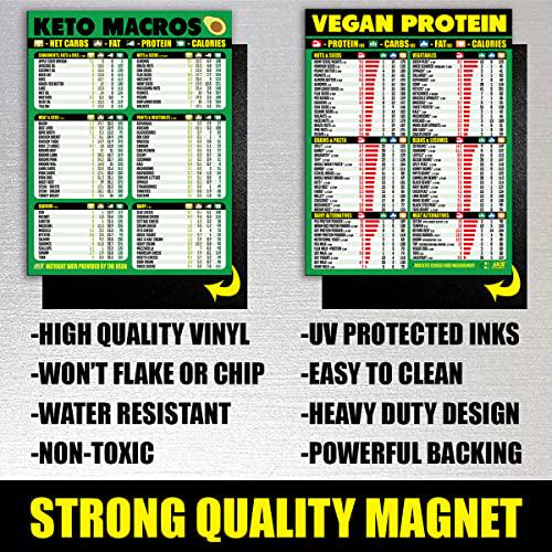 Keto Diet and Vegan Protein Cheat Sheet Magnet Combination Bundle - Extra Large Easy to Read Kitchen Accessories Quick Reference Guide Magnets for Ketogenic and Vegan Protein Foods