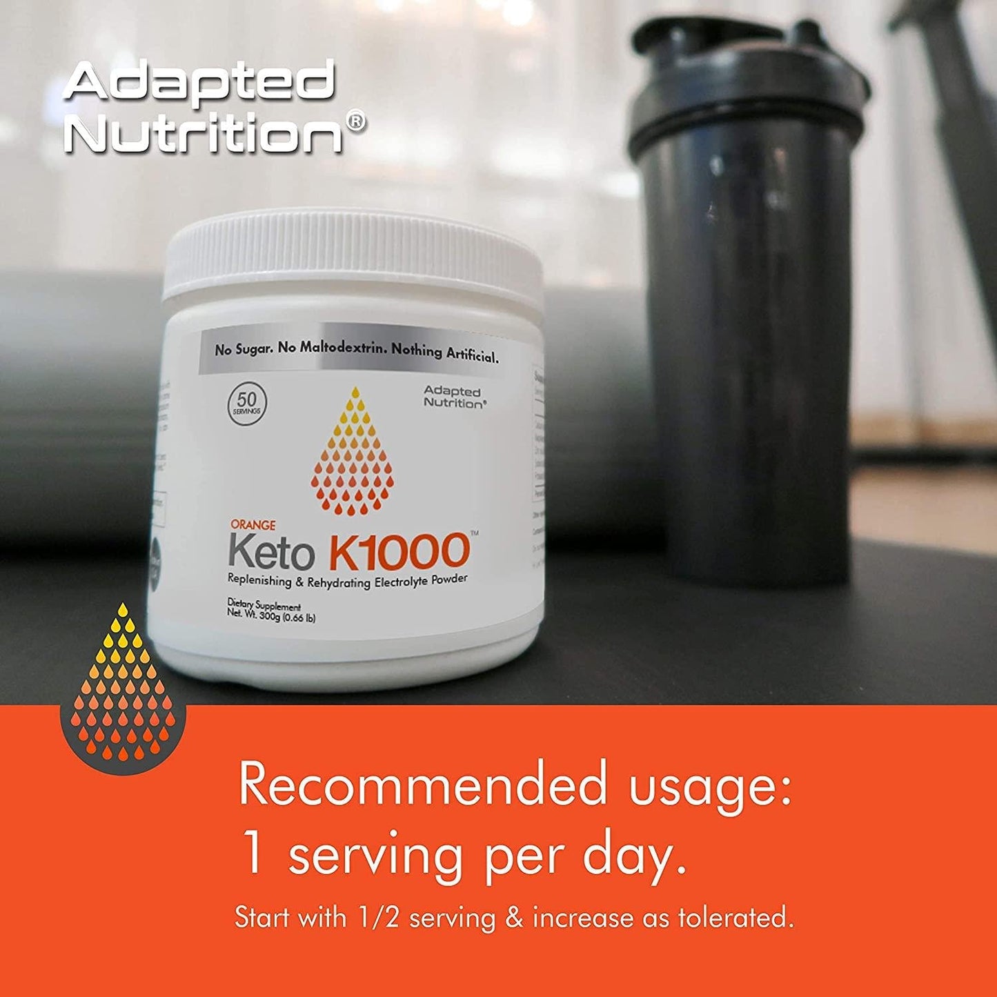 Keto K1000 Electrolyte Powder | Boost Energy and Beat Leg Cramps | No Maltodextrin or Sugar | Orange, Lighter Stevia Taste | 50 Servings