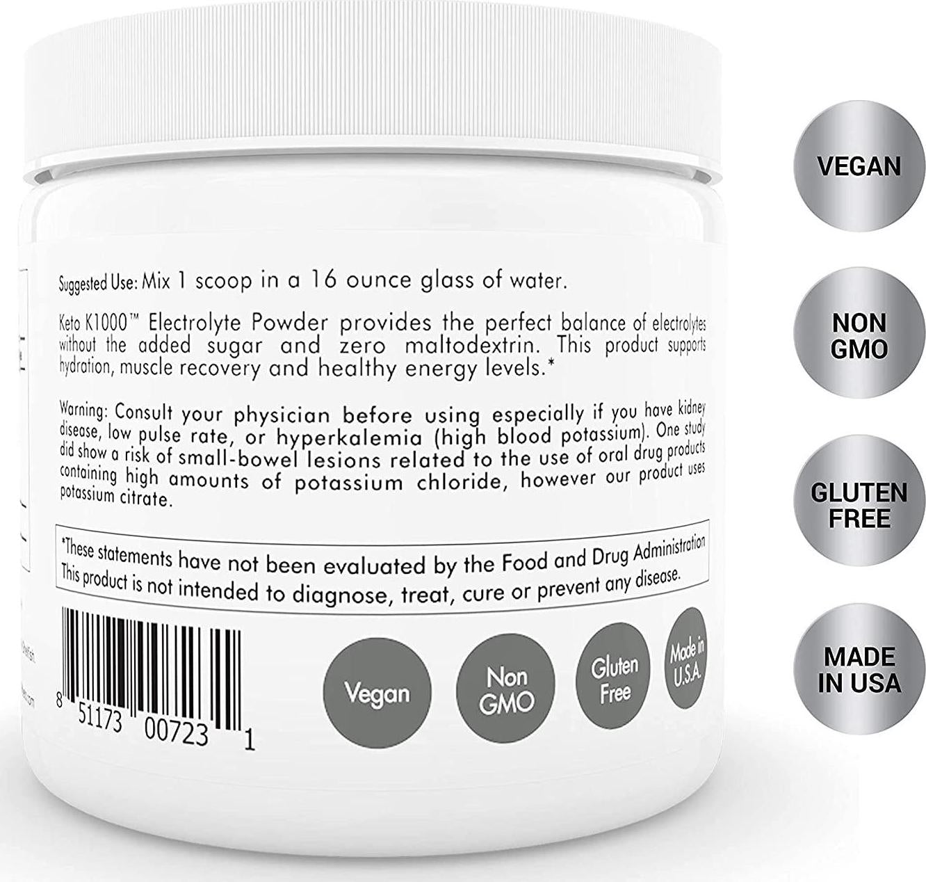 Keto K1000 Electrolyte Powder | Boost Energy and Beat Leg Cramps | No Maltodextrin or Sugar | Orange, Lighter Stevia Taste | 50 Servings