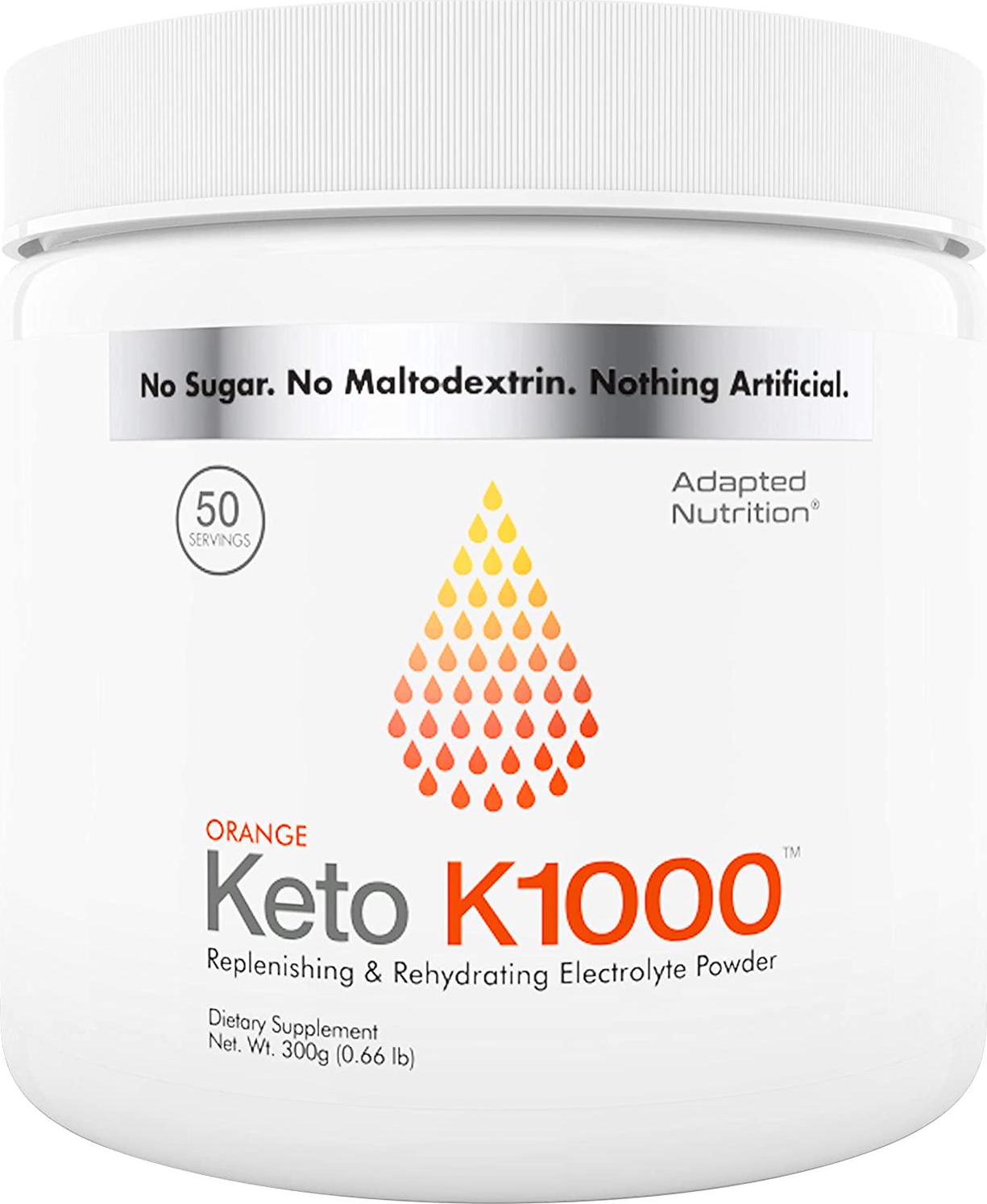 Keto K1000 Electrolyte Powder | Boost Energy and Beat Leg Cramps | No Maltodextrin or Sugar | Orange, Lighter Stevia Taste | 50 Servings