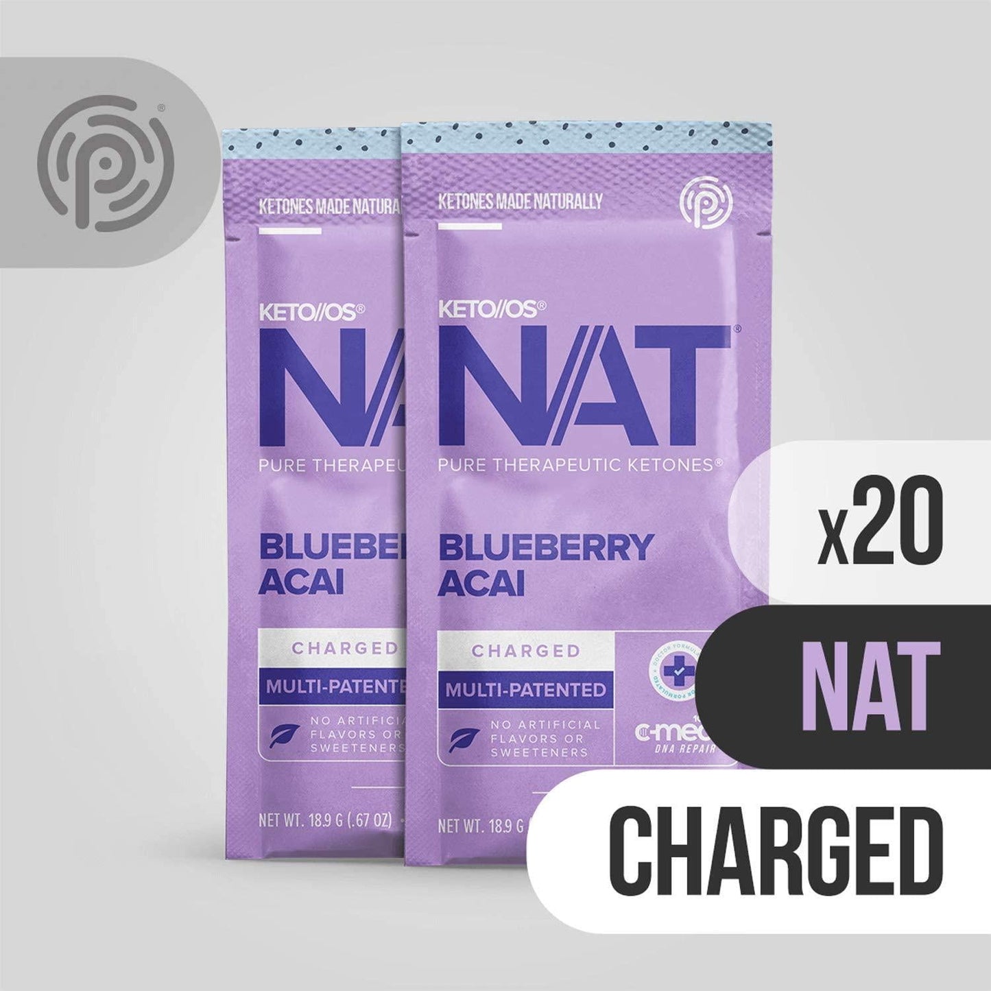 Keto//OS NATÂ Blueberry Acai Keto Supplements Charged - Exogenous Ketones - BHB Salts Ketogenic Supplement for Workout Energy Boost for Men and Women (20 Count)
