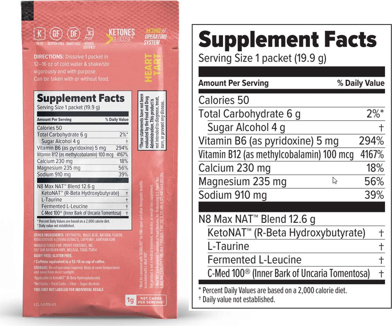 Keto//OS NAT Heart Tart Keto Supplements Charged - Exogenous Ketones - BHB Salts Ketogenic Supplement for Workout Energy Boost for Men and Women (20 Count)