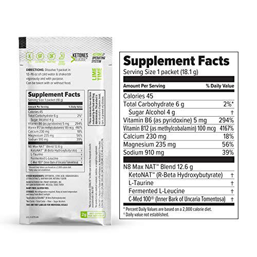 Keto//OS NAT Lime Time Keto Supplements Caffeine Free - Exogenous Ketones - BHB Salts Ketogenic Supplement for Workout Energy Boost for Men and Women (20 Count)