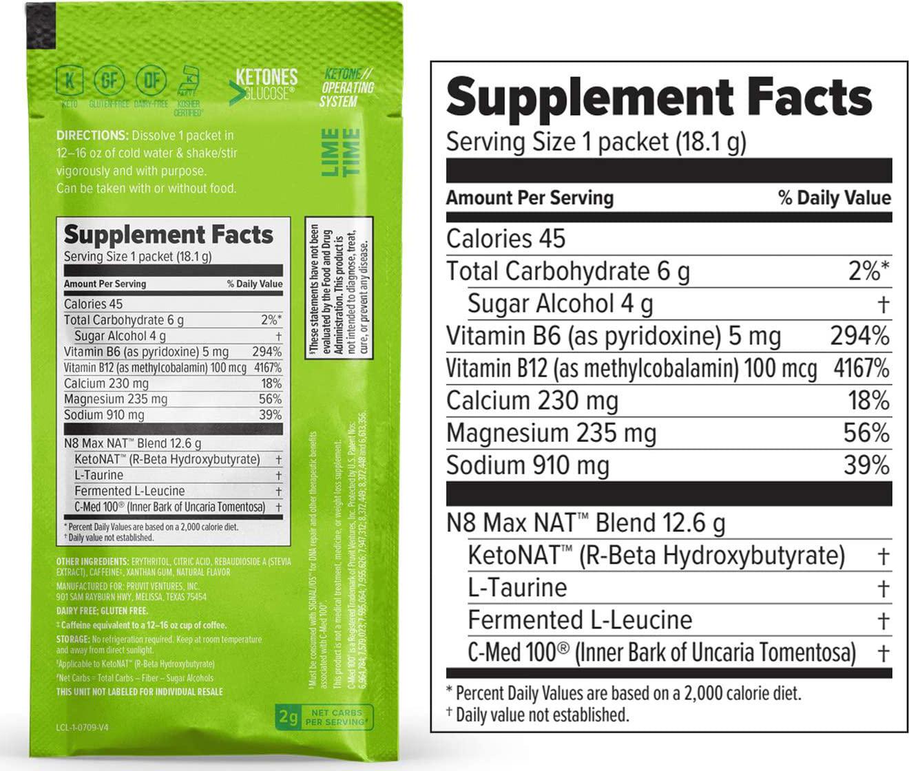 Keto//OS NAT Lime Time Keto Supplements Charged - Exogenous Ketones - BHB Salts Ketogenic Supplement for Workout Energy Boost for Men and Women (20 Count)