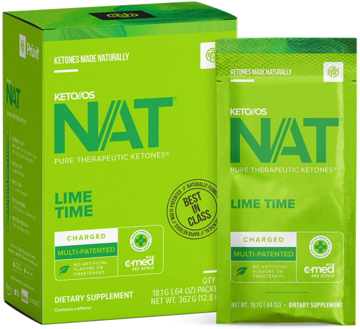 Keto//OS NAT Lime Time Keto Supplements Charged - Exogenous Ketones - BHB Salts Ketogenic Supplement for Workout Energy Boost for Men and Women (20 Count)