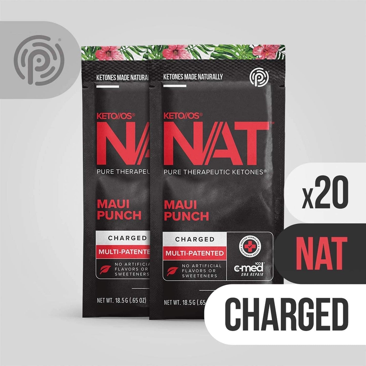 Keto//OS NATÂ Maui Punch Keto Supplements Charged - Exogenous Ketones - BHB Salts Ketogenic Supplement for Workout Energy Boost for Men and Women (20 Count)