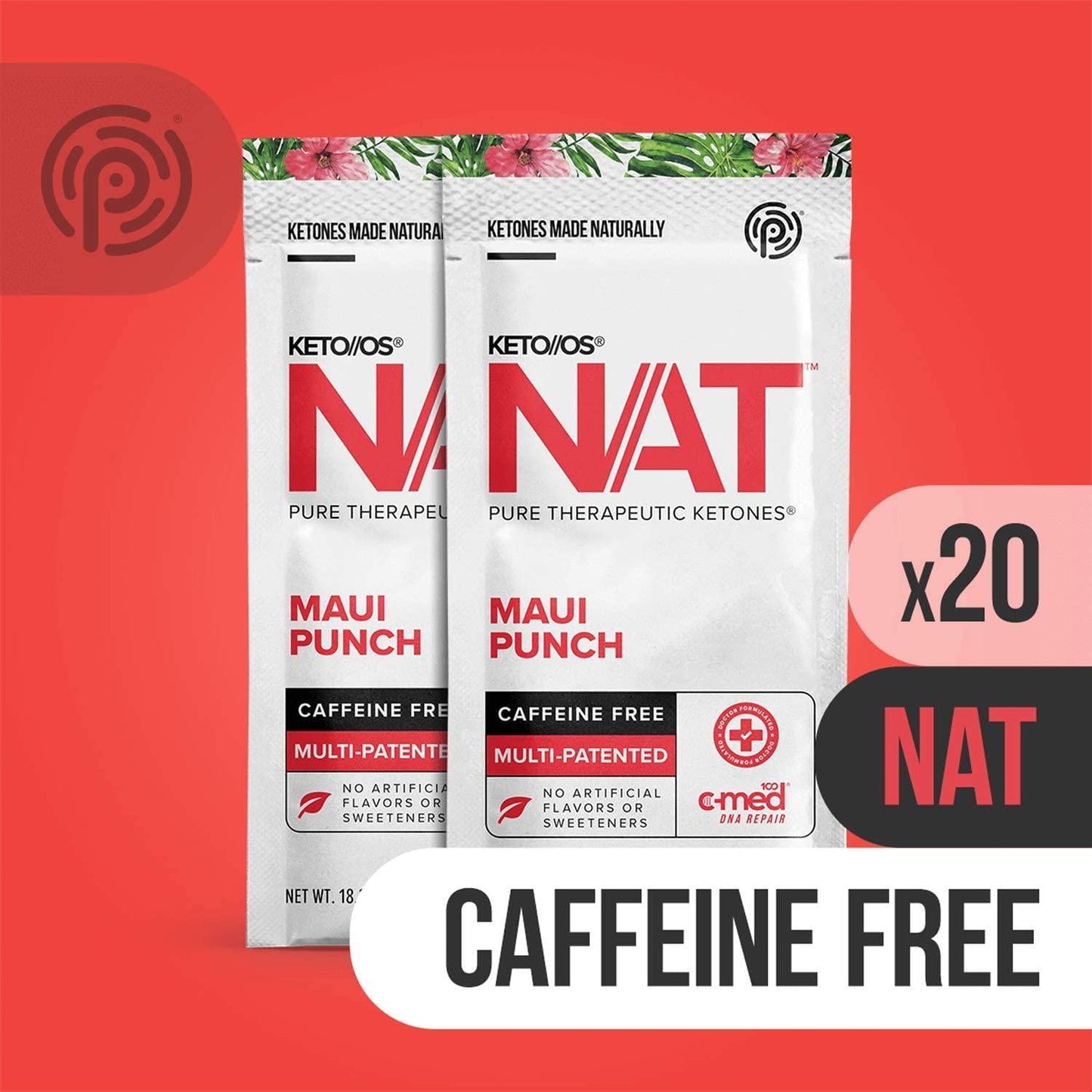 Keto//OS NAT Maui Punch Keto Supplements Caffeine Free - Exogenous Ketones - BHB Salts Ketogenic Supplement for Workout Energy Boost for Men and Women (20 Count)