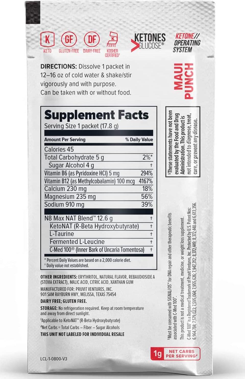 Keto//OS NAT Maui Punch Keto Supplements Caffeine Free - Exogenous Ketones - BHB Salts Ketogenic Supplement for Workout Energy Boost for Men and Women (20 Count)