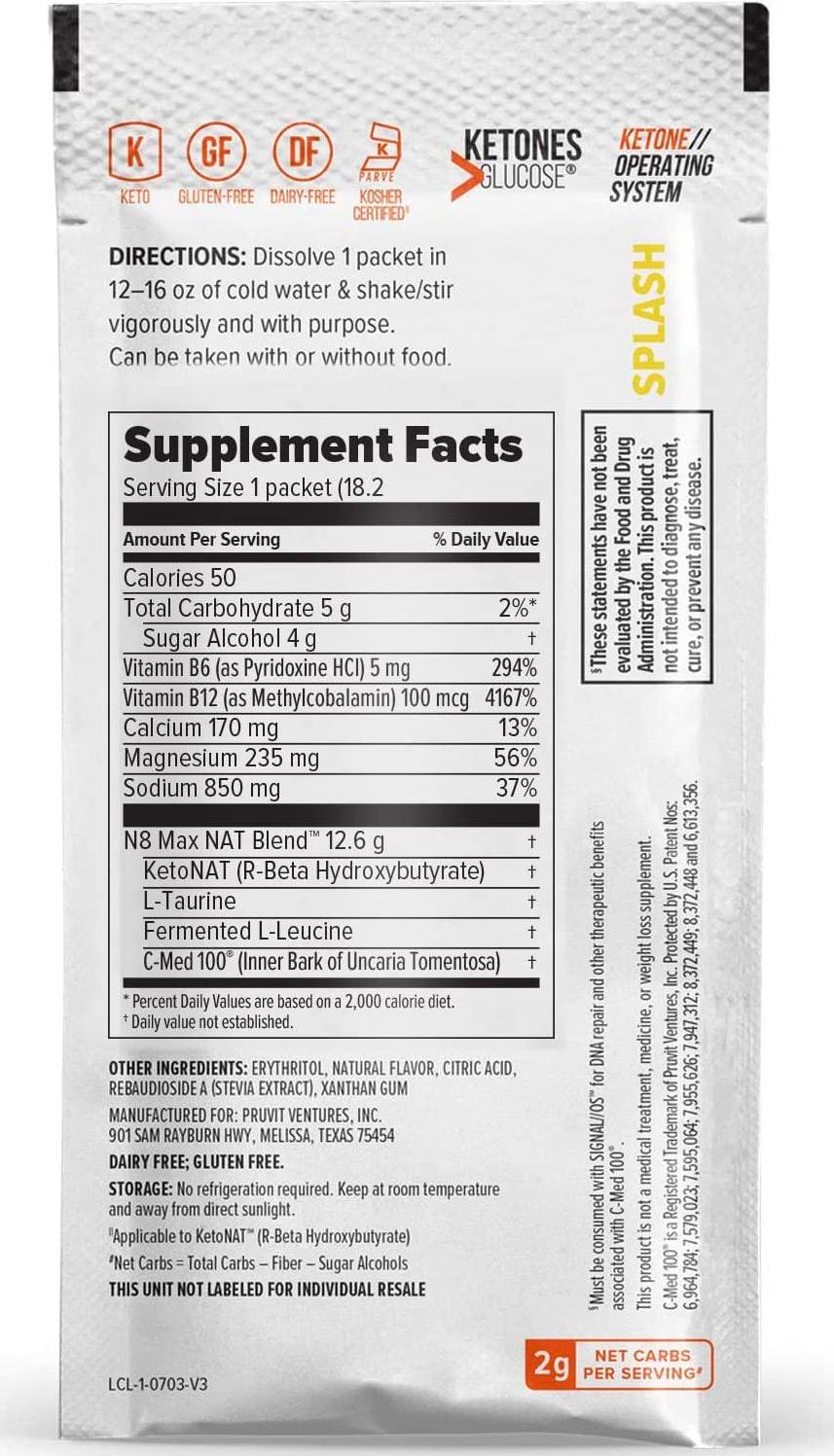 Keto//OS NATÂ Splash Keto Supplements Caffeine Free - Exogenous Ketones - BHB Salts Ketogenic Supplement for Workout Energy Boost for Men and Women (20 Count)