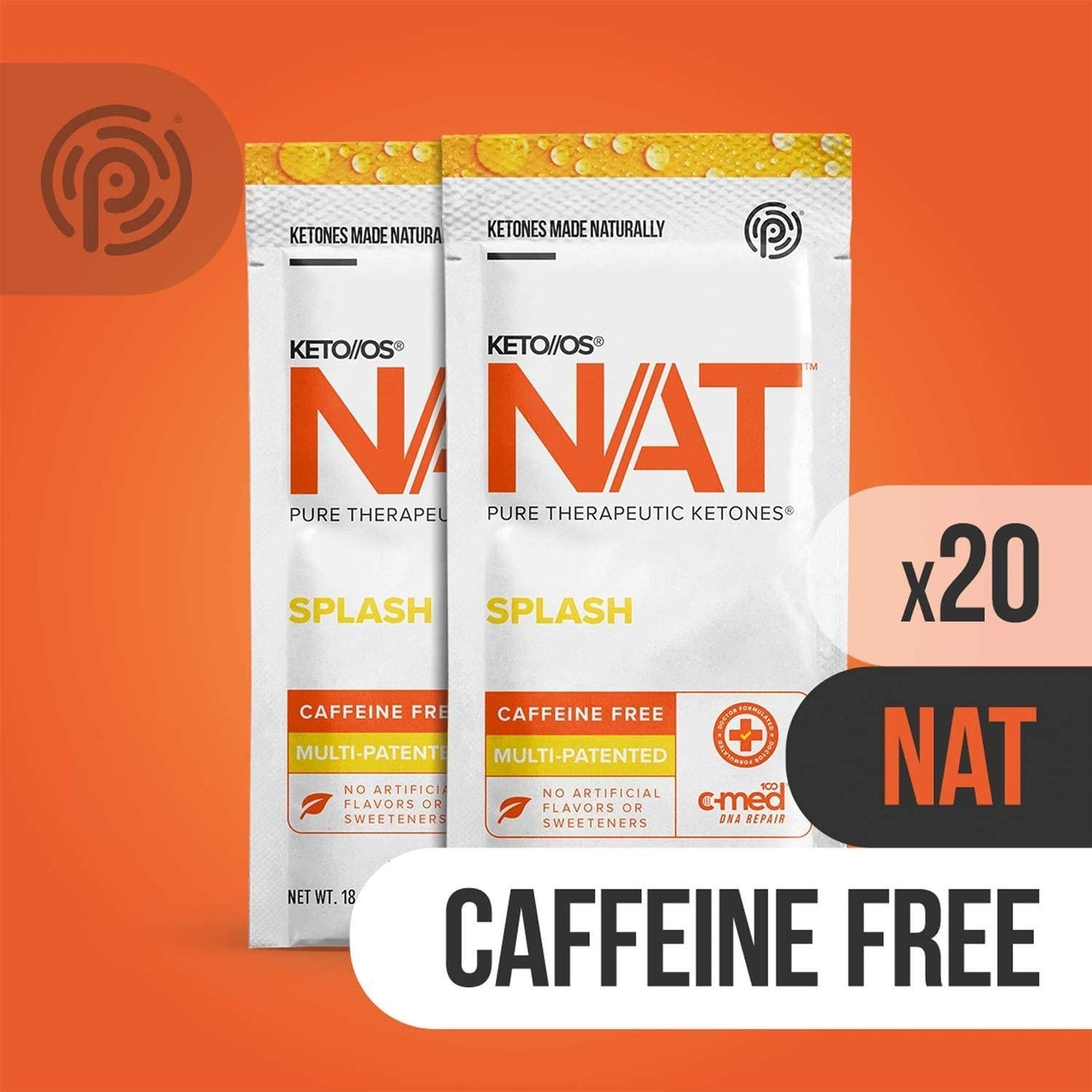 Keto//OS NATÂ Splash Keto Supplements Caffeine Free - Exogenous Ketones - BHB Salts Ketogenic Supplement for Workout Energy Boost for Men and Women (20 Count)