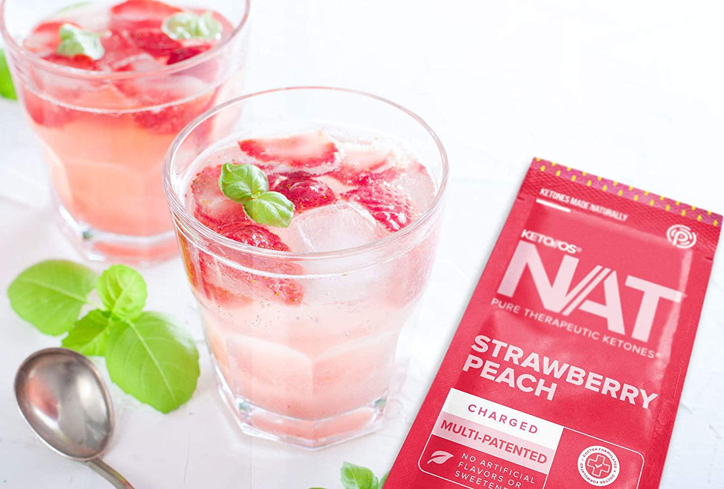 Keto//OS NATÂ Strawberry Peach Keto Supplements Charged - Exogenous Ketones - BHB Salts Ketogenic Supplement for Workout Energy Boost for Men and Women (20 Count)