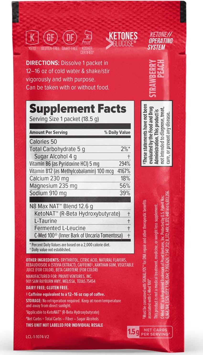 Keto//OS NATÂ Strawberry Peach Keto Supplements Charged - Exogenous Ketones - BHB Salts Ketogenic Supplement for Workout Energy Boost for Men and Women (20 Count)