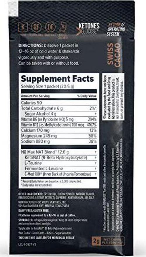 Keto//OS NAT Swiss Cacao Keto Supplements Charged - Exogenous Ketones - BHB Salts Ketogenic Supplement for Workout Energy Boost - Fat Burner Supplements for Men and Women (20 Count)
