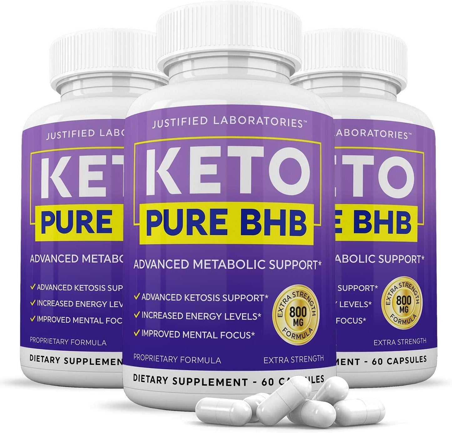 Keto Pure BHB Pills Advanced BHB Ketogenic Supplement Real Exogenous Ketones Ketosis for Men Women 60 Capsules 3 Bottles