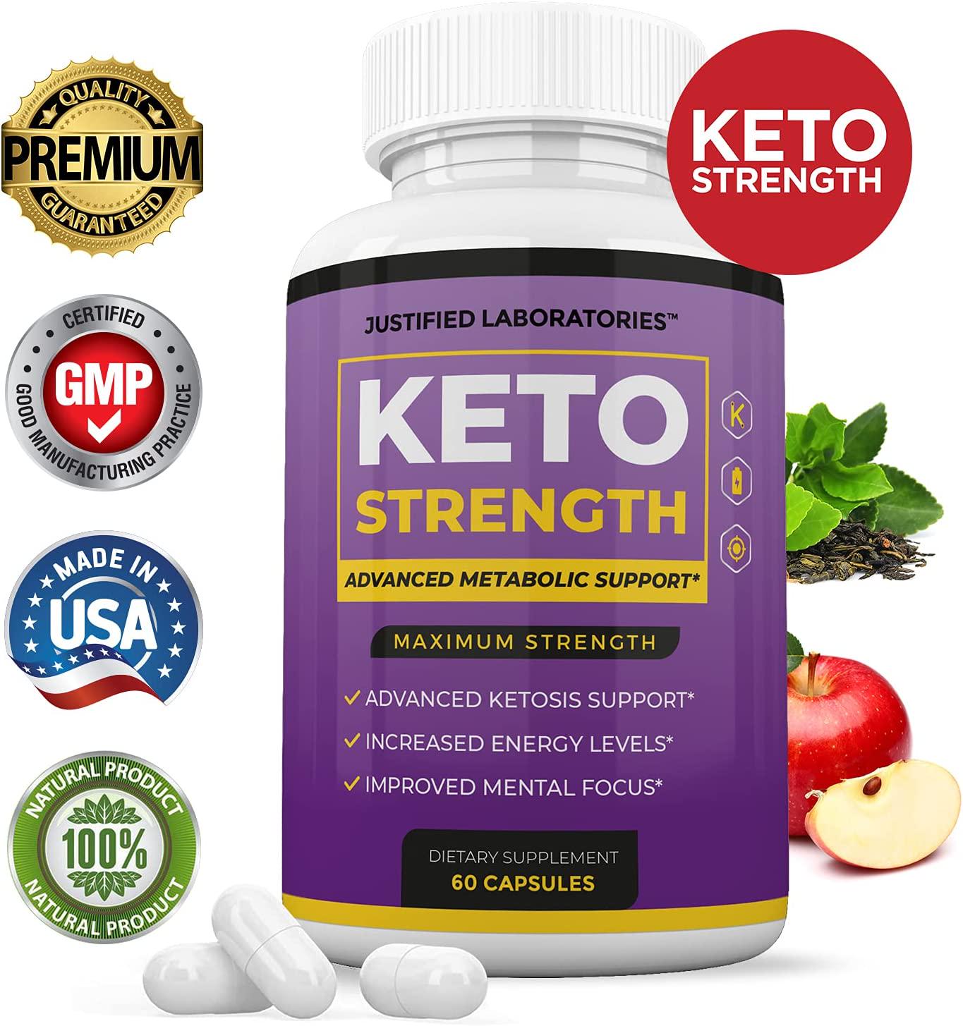 Keto Strength Pills Includes Apple Cider Vinegar goBHB Strong Exogenous Ketones Advanced Ketogenic Supplement Ketosis Support for Men Women 60 Capsules