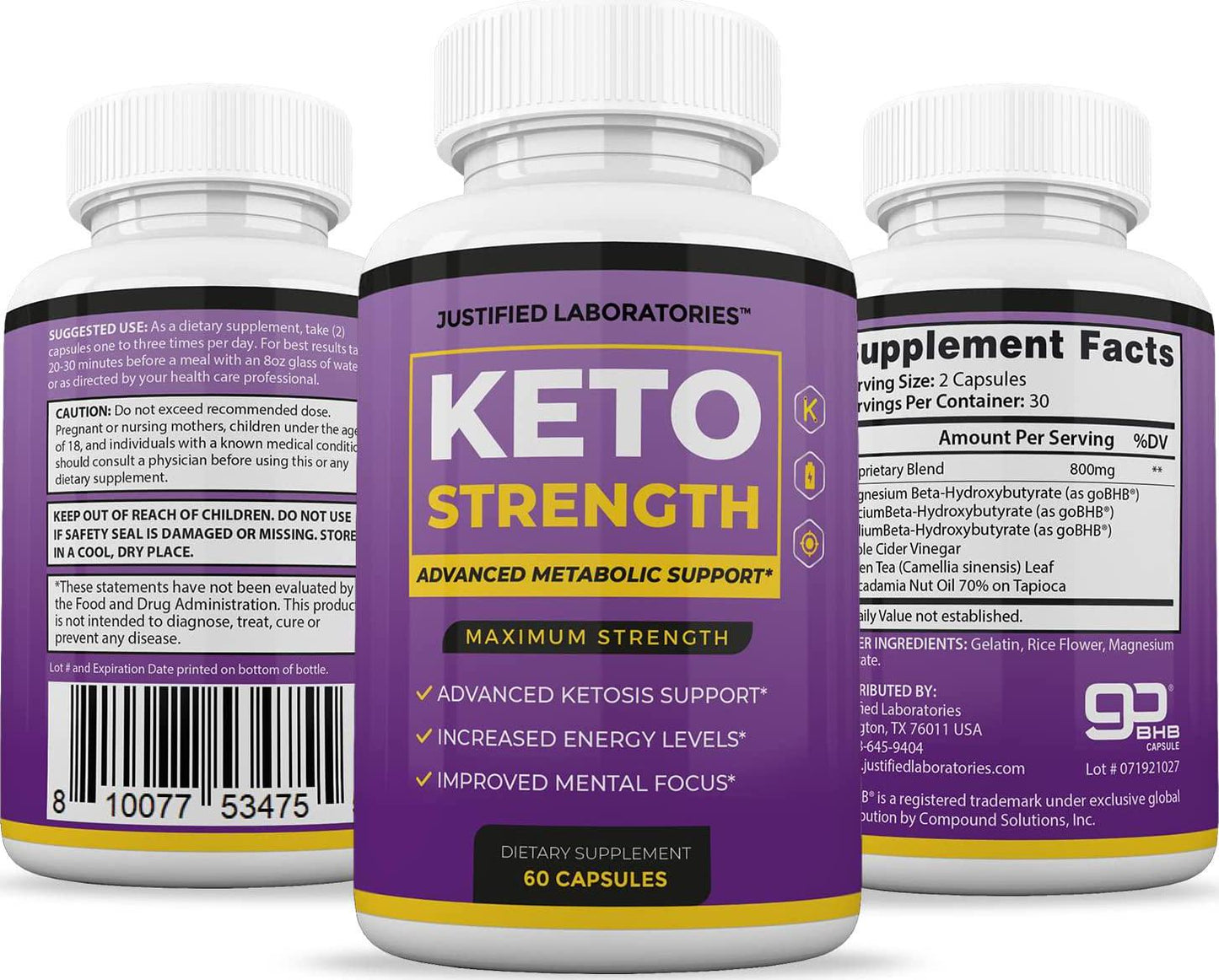 Keto Strength Pills Includes Apple Cider Vinegar goBHB Strong Exogenous Ketones Advanced Ketogenic Supplement Ketosis Support for Men Women 60 Capsules