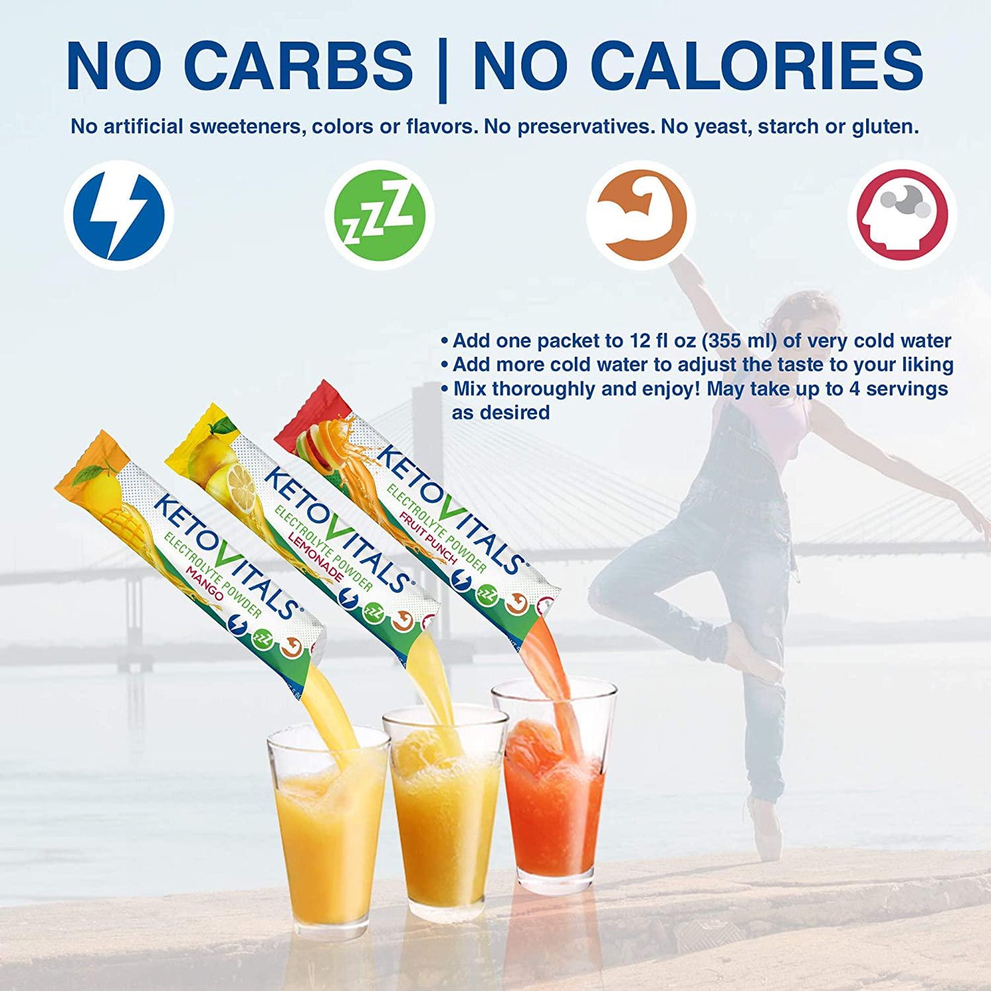 Keto Vitals Original Electrolyte Powder Stick Packs | Keto Friendly Electrolyte Travel Packets | Variety Pack Individual Packets Energy Drink Mix | Zero Calorie Zero Carb (Original Assorted, 30 count)