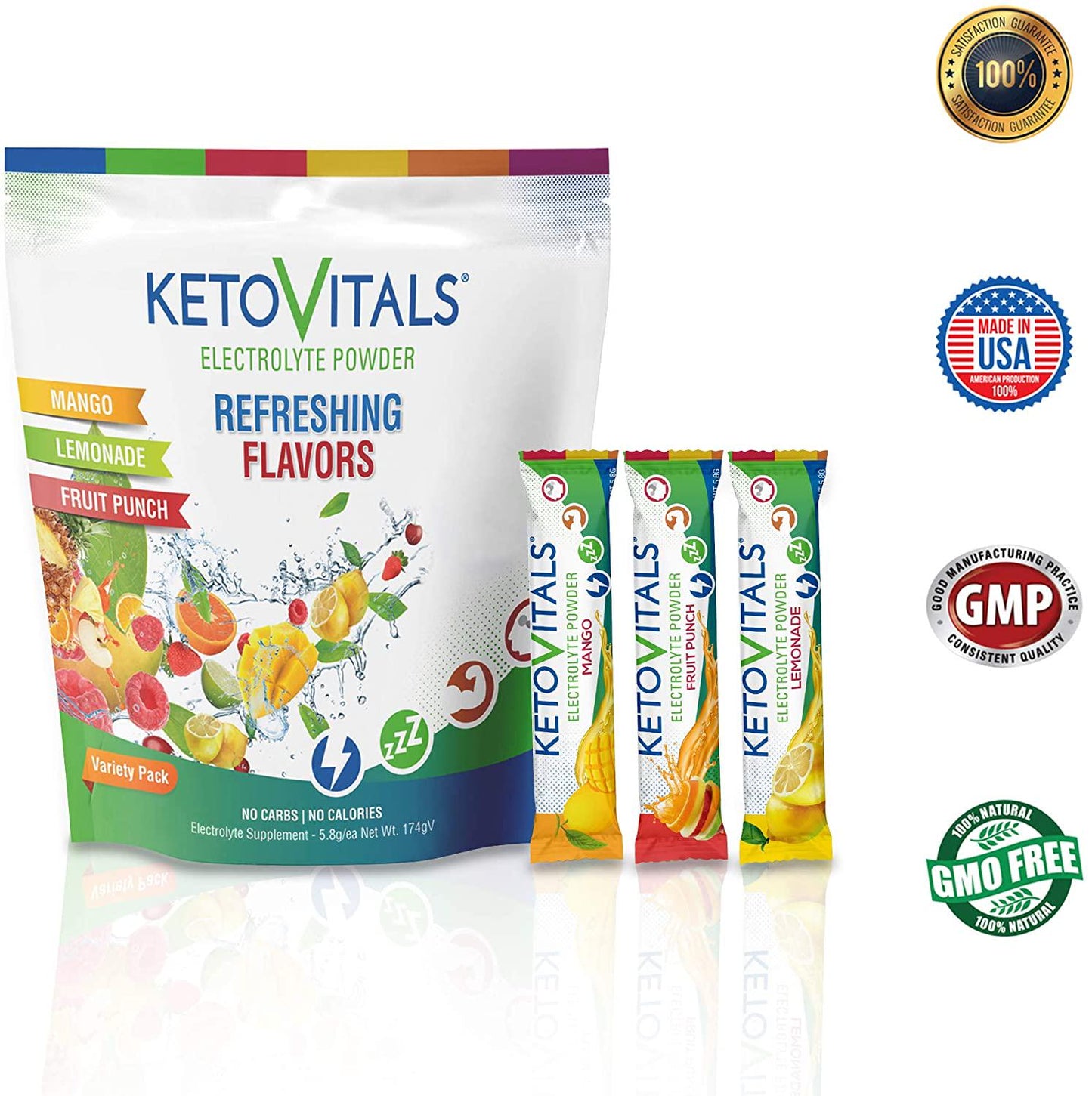 Keto Vitals Original Electrolyte Powder Stick Packs | Keto Friendly Electrolyte Travel Packets | Variety Pack Individual Packets Energy Drink Mix | Zero Calorie Zero Carb (Original Assorted, 30 count)