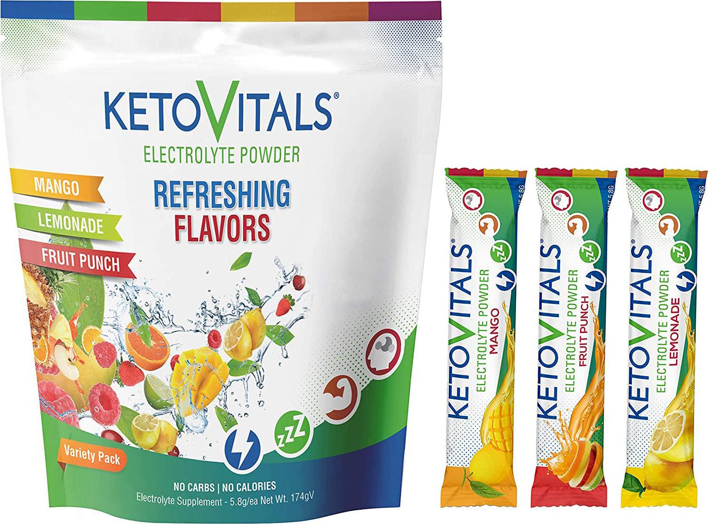 Keto Vitals Original Electrolyte Powder Stick Packs | Keto Friendly Electrolyte Travel Packets | Variety Pack Individual Packets Energy Drink Mix | Zero Calorie Zero Carb (Original Assorted, 30 count)