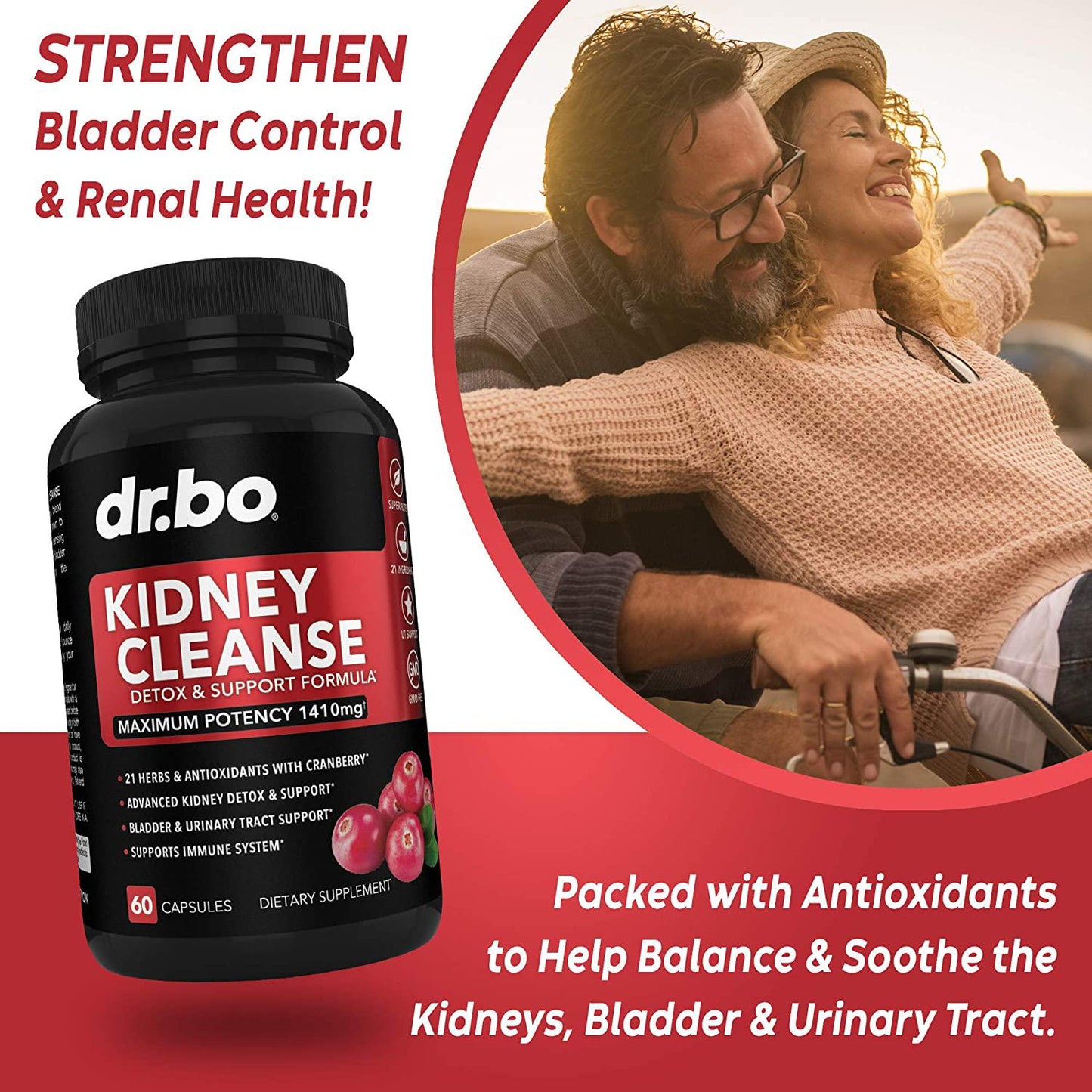 Kidney Cleanse Detox Support Supplement - Natural Cranberry, Juniper Berries, Buchu and Uva Ursi Extract to Help Repair Kidneys, Bladder Control and Urinary Tract Health - Herbal Renal Blend Formula Pills