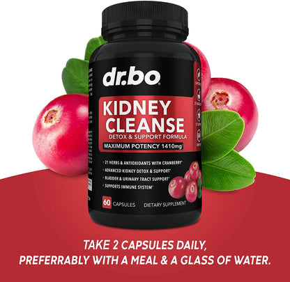 Kidney Cleanse Detox Support Supplement - Natural Cranberry, Juniper Berries, Buchu and Uva Ursi Extract to Help Repair Kidneys, Bladder Control and Urinary Tract Health - Herbal Renal Blend Formula Pills