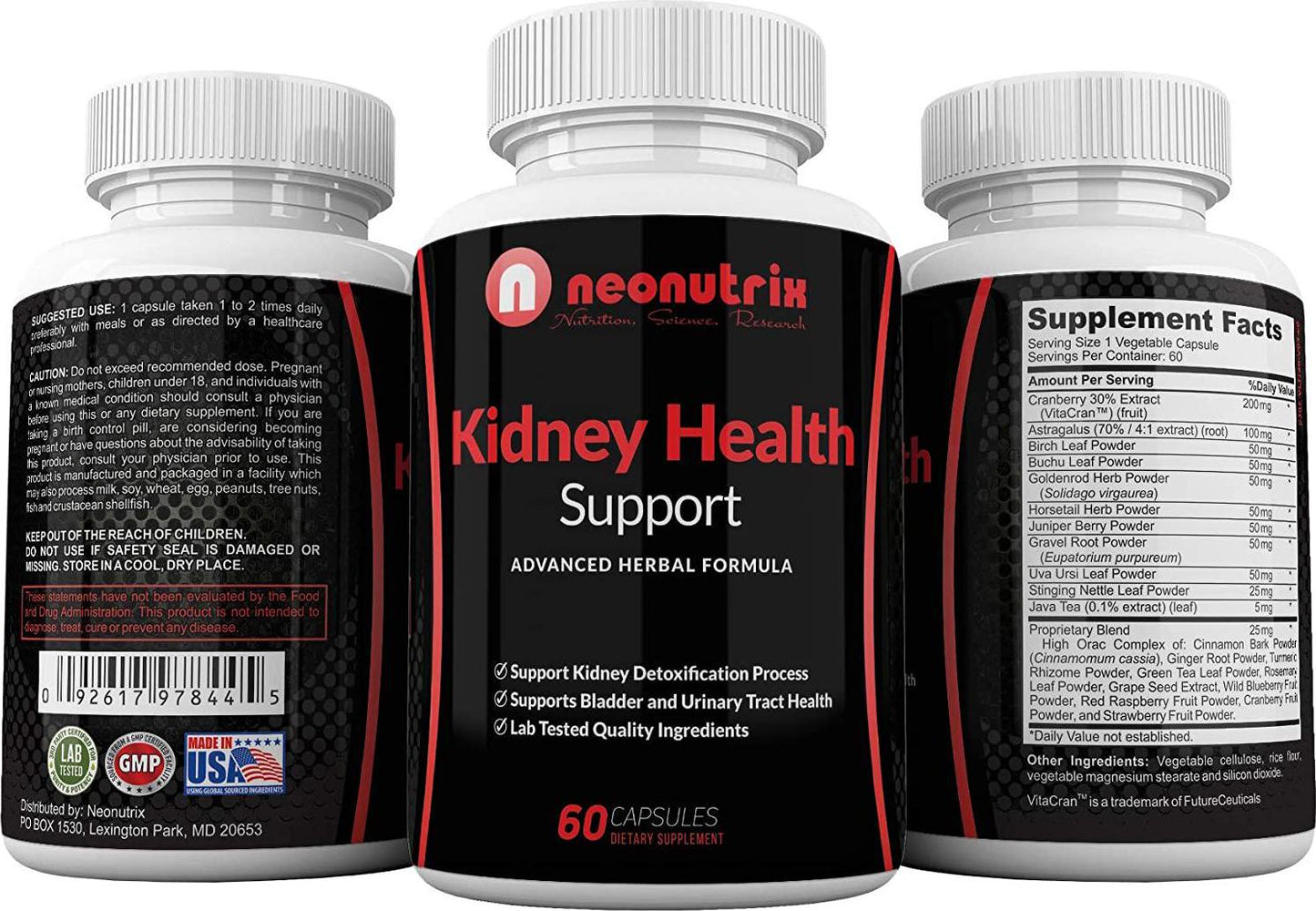 Kidney Support Cleanse Supplement - All Natural Herb Plants Dietary Supplements - Cranberry Extract Kidney Detox Cleanse - Supports Bladder and Urinary Tract Health 60 Veg Capsules by Neonutrix