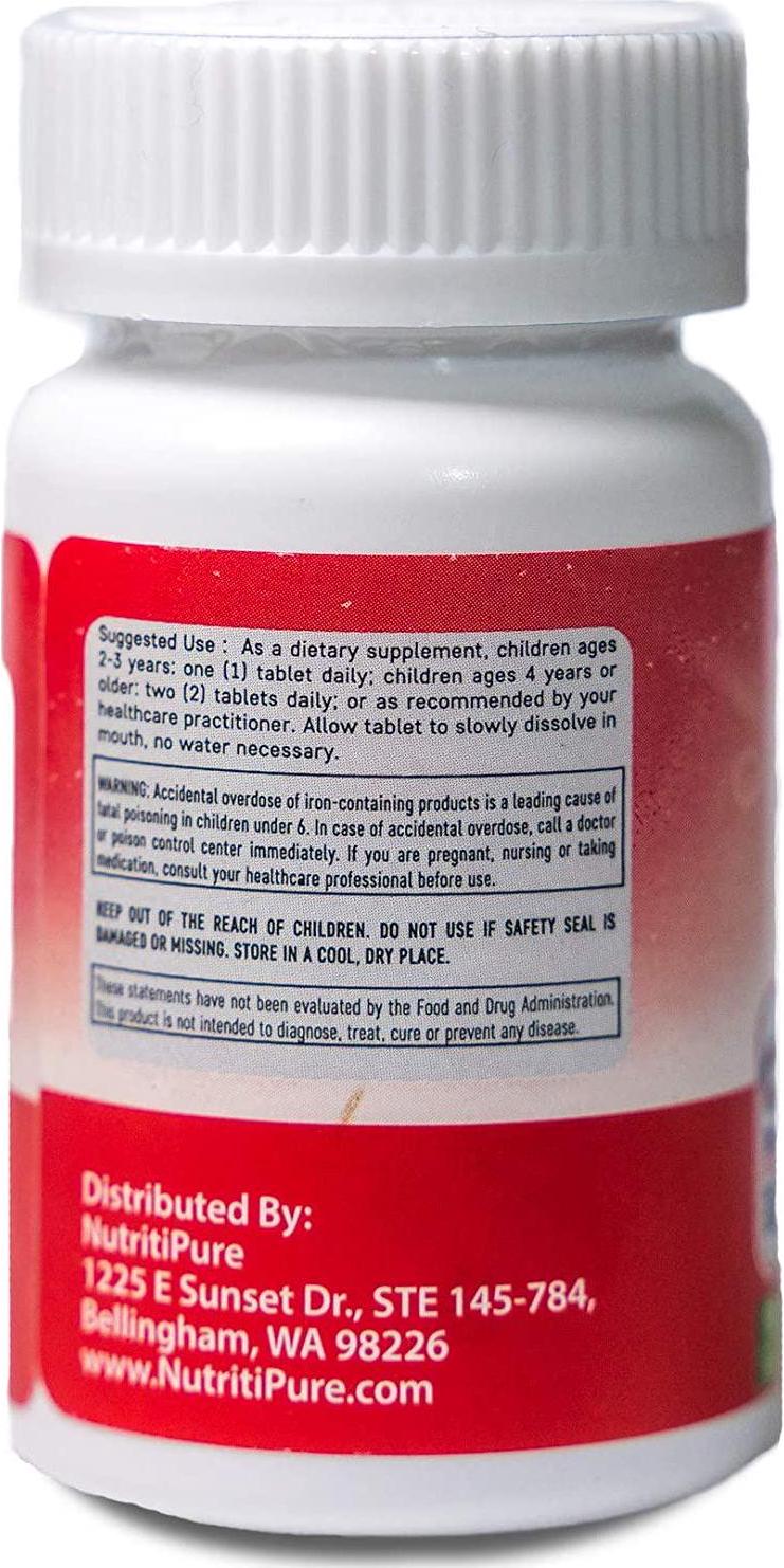Kids Chewable Iron Supplement (Ferronyl/Carbonyl Iron 9 mg with Vitamin C 30 mg) Tablet in Tangerine Tango Orange Flavor 90 Count (2 Bottles)