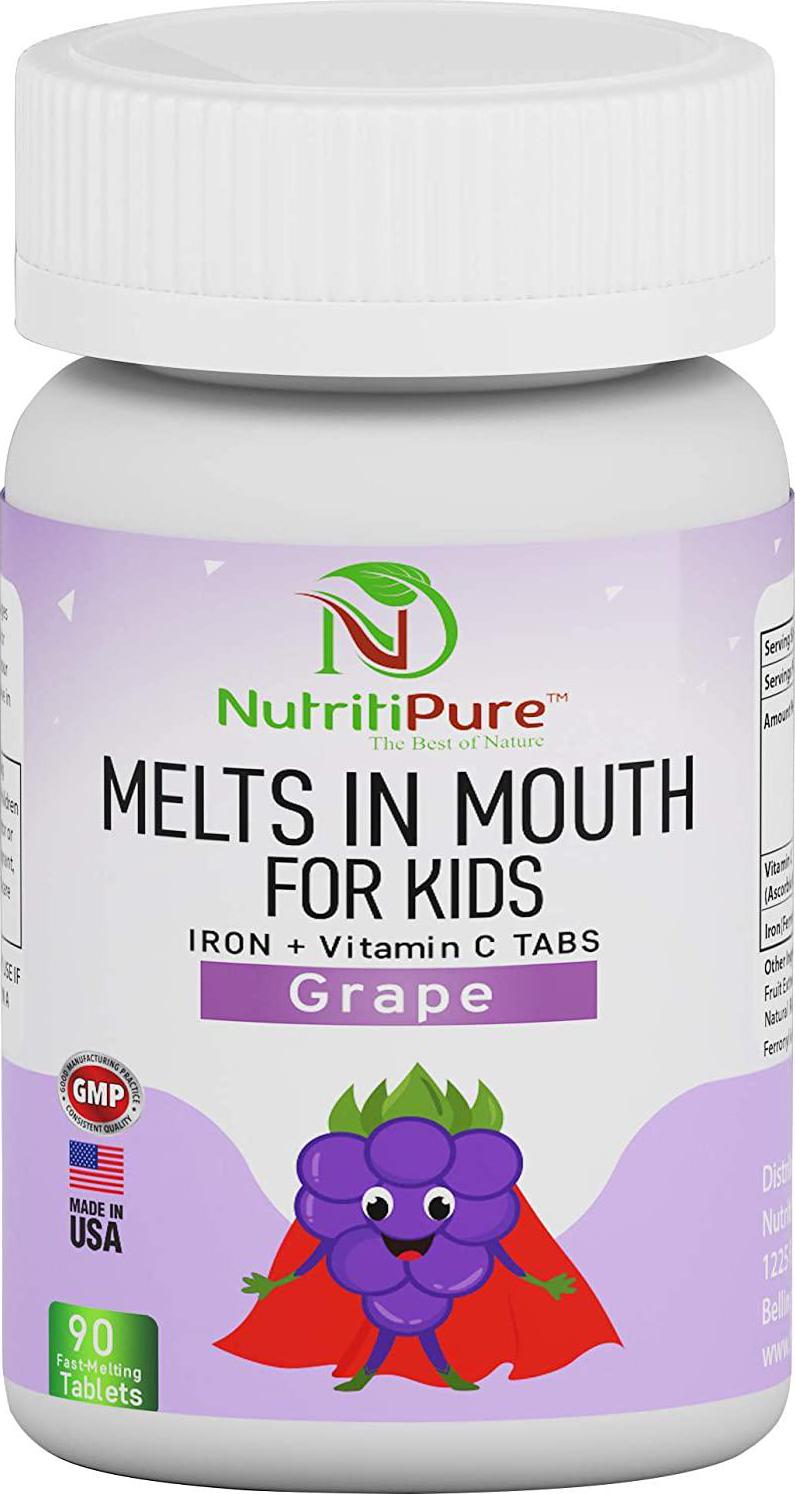 Kids Chewable Iron Supplement (FerronylÂ /Carbonyl Iron 9 mg with Vitamin C 30 mg) Tablet in Delicious Grape Flavor 90 Count (1 Bottle) (1)