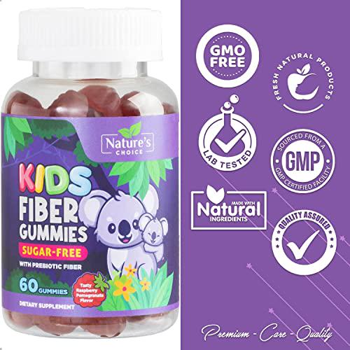 Kids Fiber Gummies Gentle Sugar Free Digestive Health Gummy - Natural Dietary Fiber Supplement for Regularity Support - Tasty Ripe Raspberry Flavor - 60 Gummies