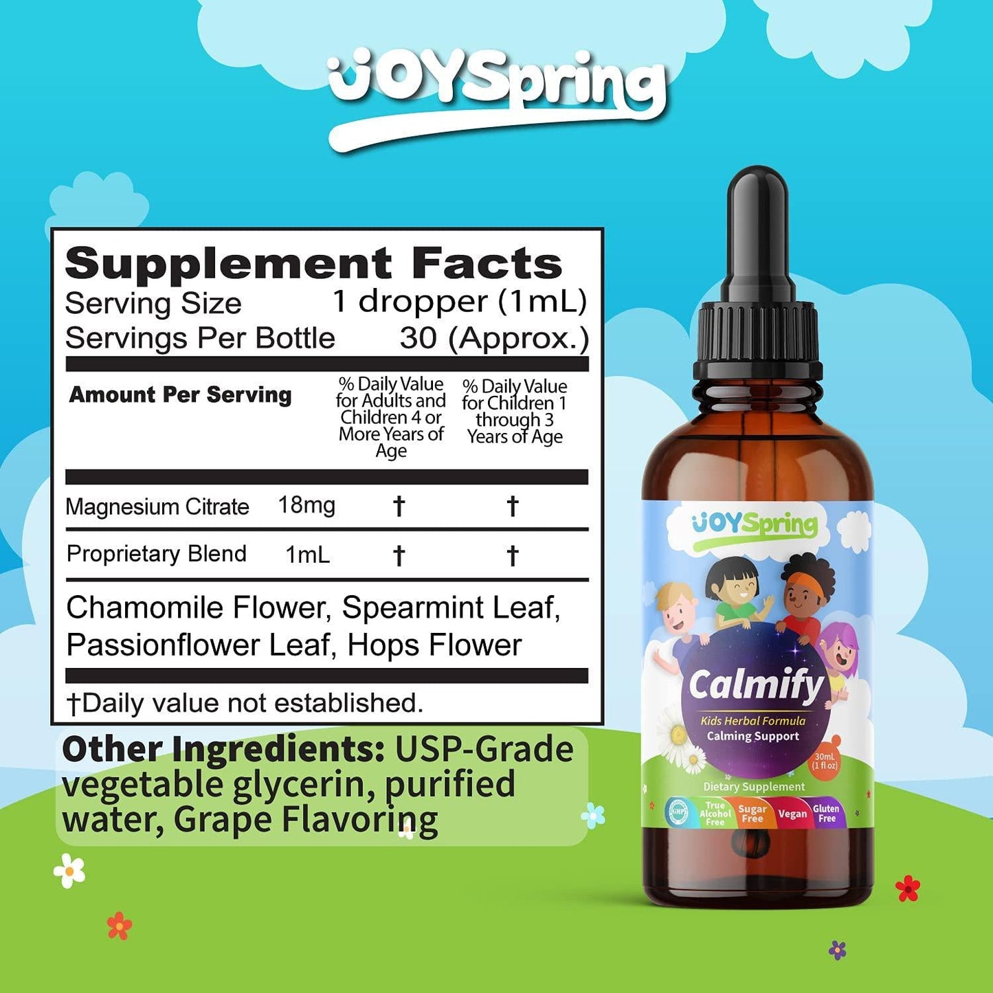 Kids Magnesium Supplement - Calming Drops for Kids Anxiety Relief - Perfect Stress, Anxiety, Calming aid for Kids - Sugar and GMO Free Natural Ingredients - Grape Flavored Kids Anxiety Supplements