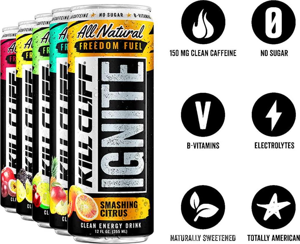 Kill Cliff Ignite Variety Pack #2 - Clean Energy Drink Natural Caffeine from Green Tea, Electrolytes, No Sugar, Nothing Artificial, KETO Friendly - 24 Cans