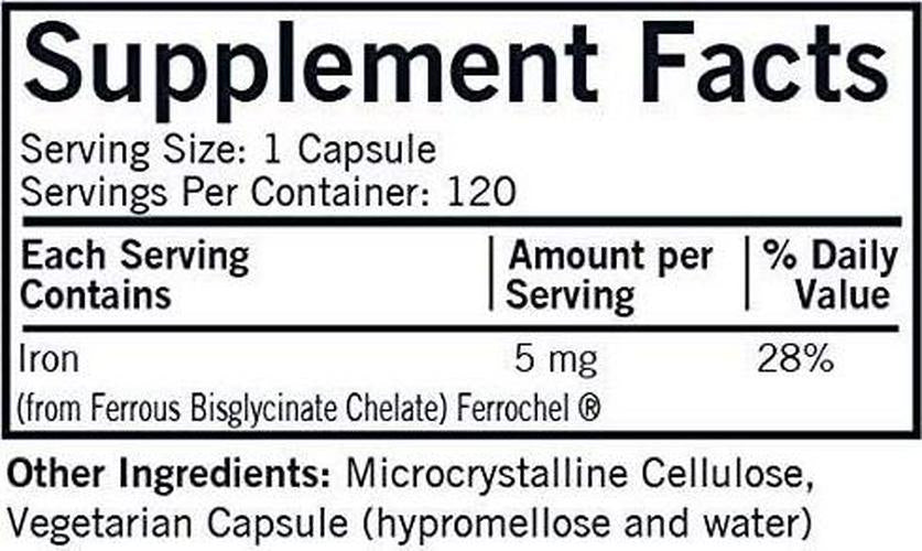 Kirkman Iron 5 Mg Bio-Max Series Hypoallergenic || 120 Vegetarian Capsules || Minerals || Gluten and Casein Free || Aids in The Production of Hemoglobin || Capsules are Plant Based 1