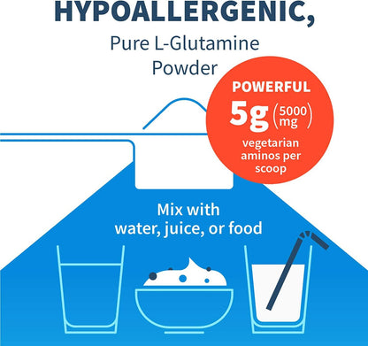 Klaire Labs L Glutamine Powder - 5000mg Free-Form and Hypoallergenic Amino Acid - Supports Muscle Recovery, Immune Support and GI Health - Non Dairy and Gluten Free (351 G / 60 Servings)
