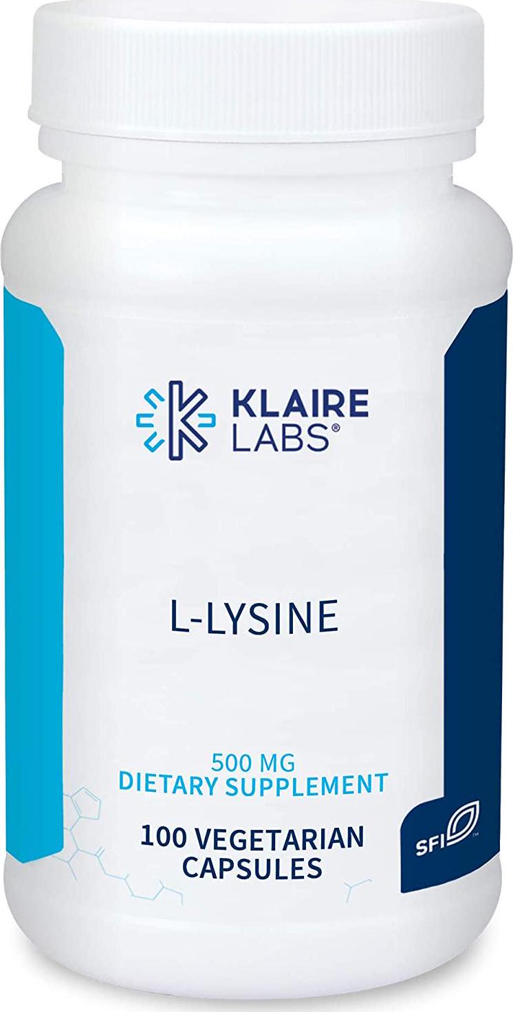 Klaire Labs L-Lysine - 500 Milligrams Essential Amino Acid Support for Immune Health and Collagen Formation, Hypoallergenic and Dairy-Free (100 Capsules)
