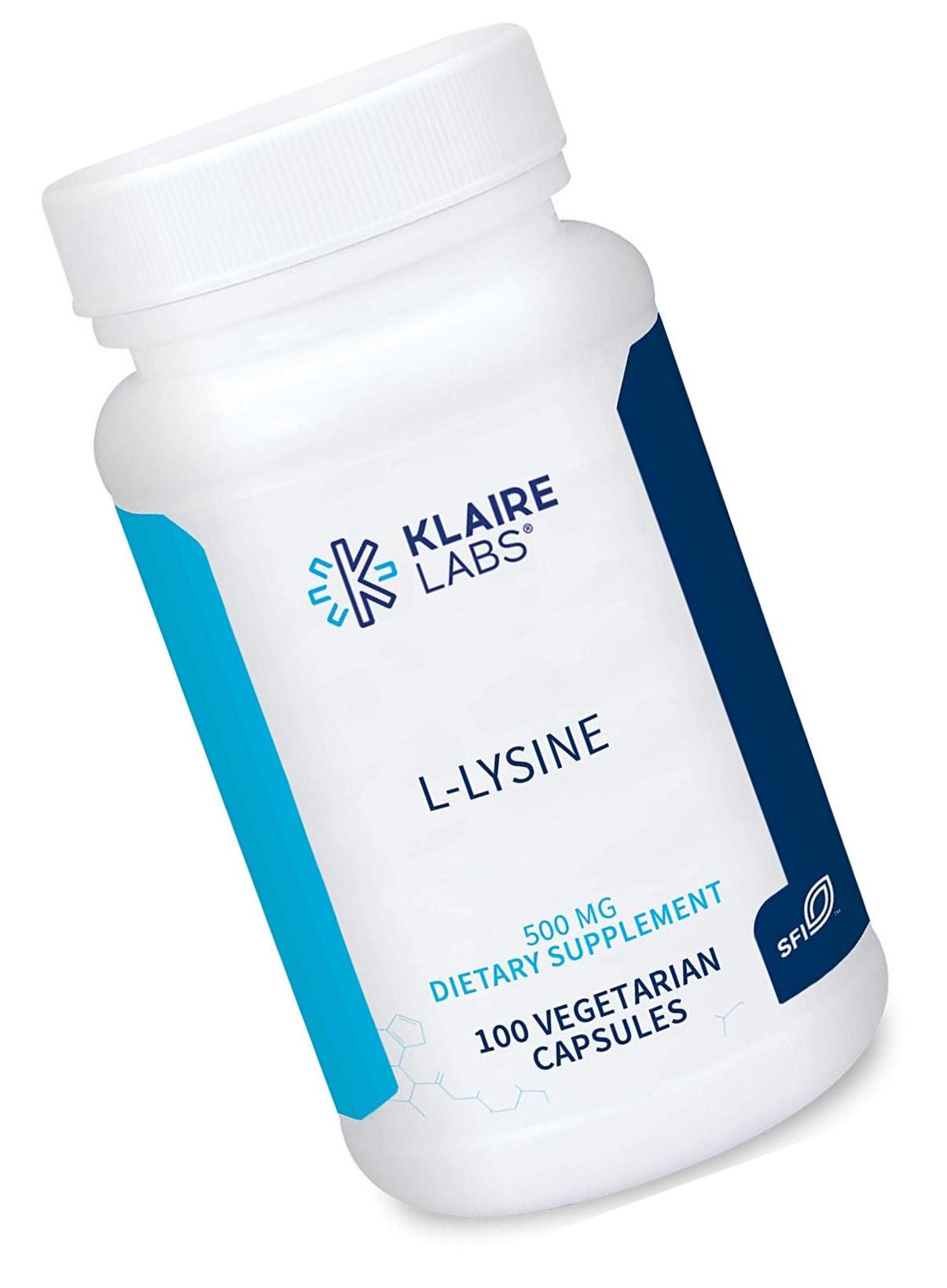 Klaire Labs L-Lysine - 500 Milligrams Essential Amino Acid Support for Immune Health and Collagen Formation, Hypoallergenic and Dairy-Free (100 Capsules)
