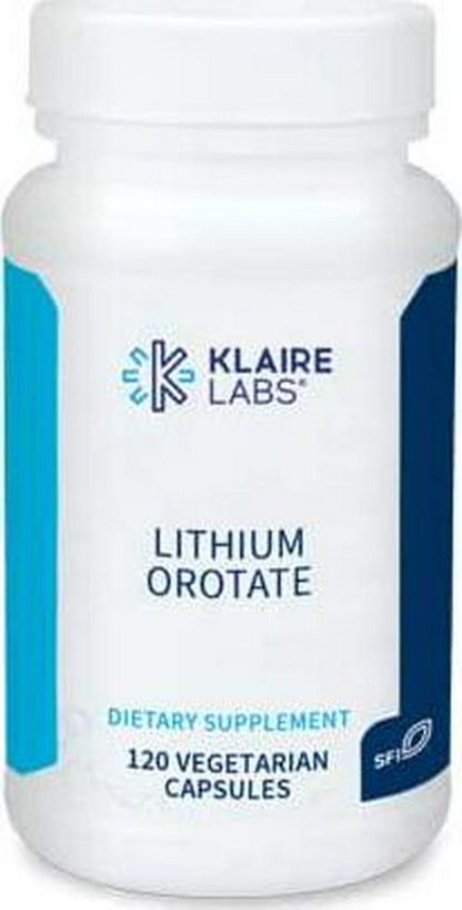 Klaire Labs Lithium Orotate 4.8 mg - May Help Balance Mood - Bioavailable Lithium Orotate Supplement - Trace Minerals Promote Focus, Memory, Cognitive and Mood Support (120 Vegetarian Capsules)