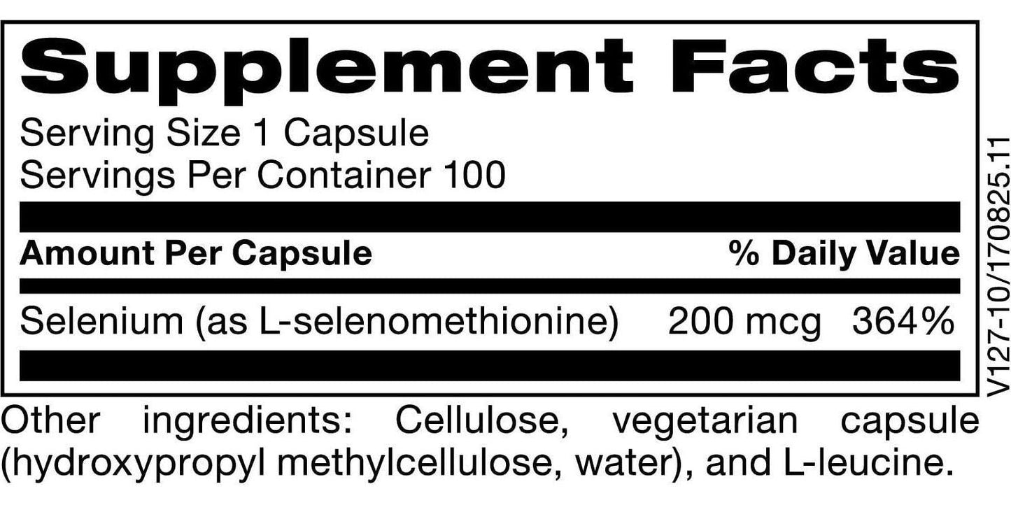 Klaire Labs Seleno Met - 200 mg Selenium as Hypoallergenic Selenomethionine, Bioavailable Antioxidant Support with No Yeast, Dairy and Gluten-Free (100 Capsules)