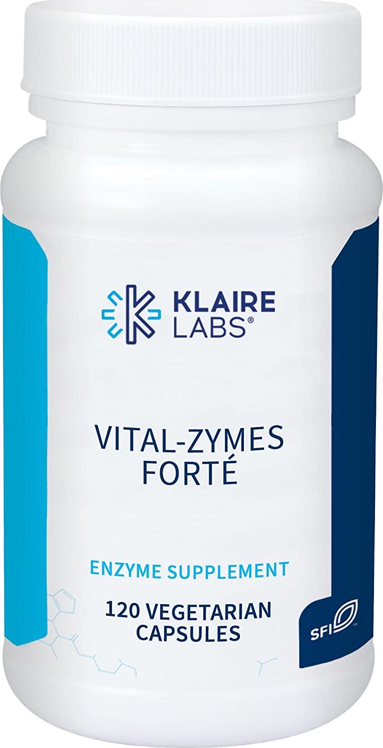 Klaire Labs Vital-Zymes Forte - Hypoallergenic Blend of Microbial and Plant Digestive Enzymes with Bromelain to Help Breakdown of Proteins, Fats, Carbs, Sugars, Fibers, Gluten and Casein (120 Capsules)
