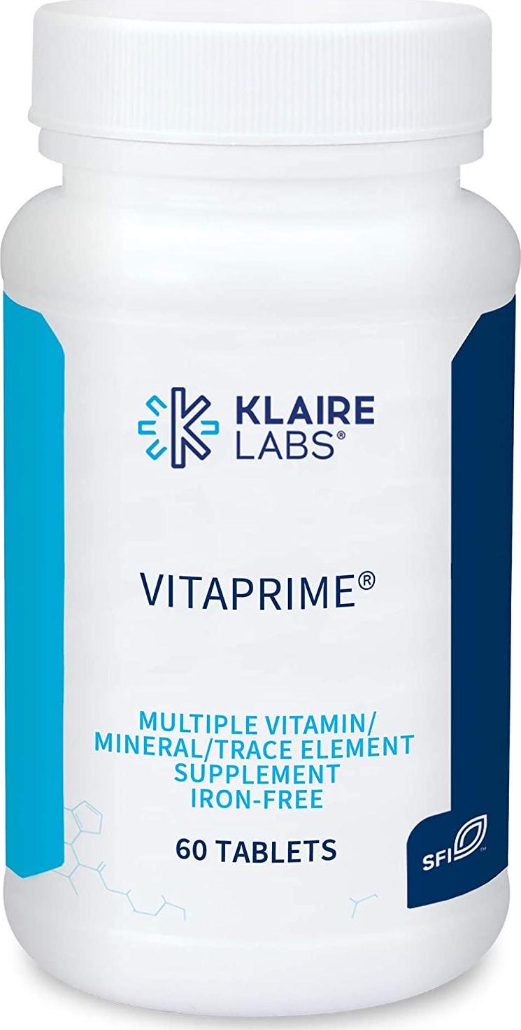 Klaire Labs Vitaprime - Twice Daily Iron-Free Multivitamin and Mineral with Metafolin Folate (60 Tablets)