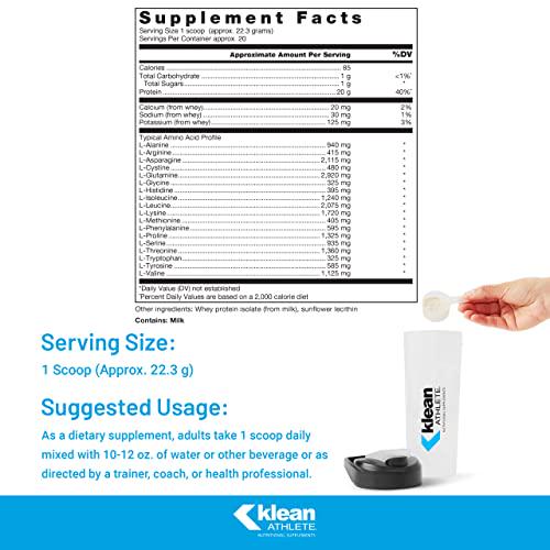 Klean Athlete Klean Isolate | Whey Protein Isolate to Enhance Daily Protein and Amino Acid Intake for Muscle Integrity* | NSF Certified for Sport | 20 Servings | Unflavored