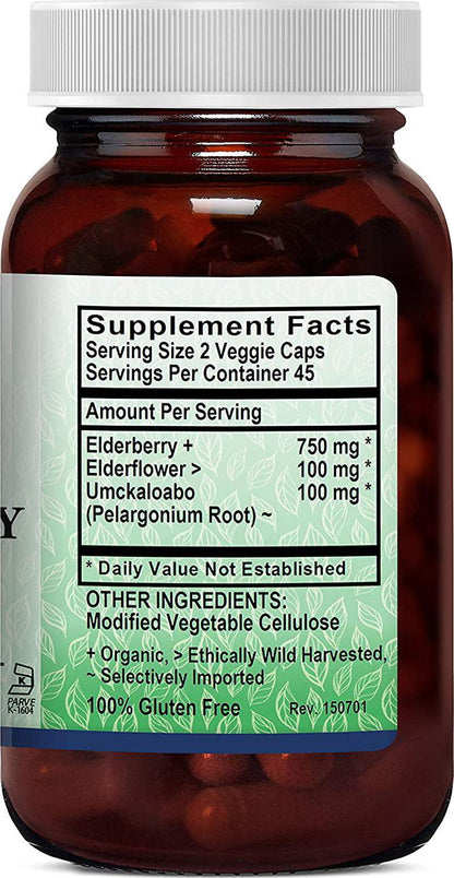 Kovite Kosher Elderberry Plus Sambucus with Umckaloabo 90 Vegetable Capsules 100% Vegetarian